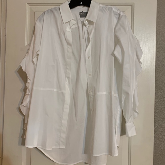 🚫SOLD🚫 NWT ASOS COTTON SHIRT OPEN RUFFLE SLEEVE - Picture 5 of 8